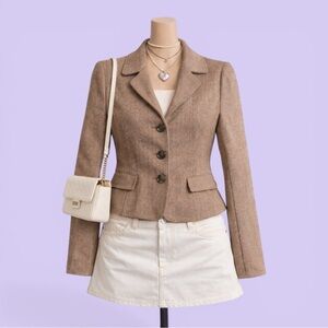 Vintage Le Suit Brown Metallic Textured Blazer Size 8 Shoulder Pads Officecore